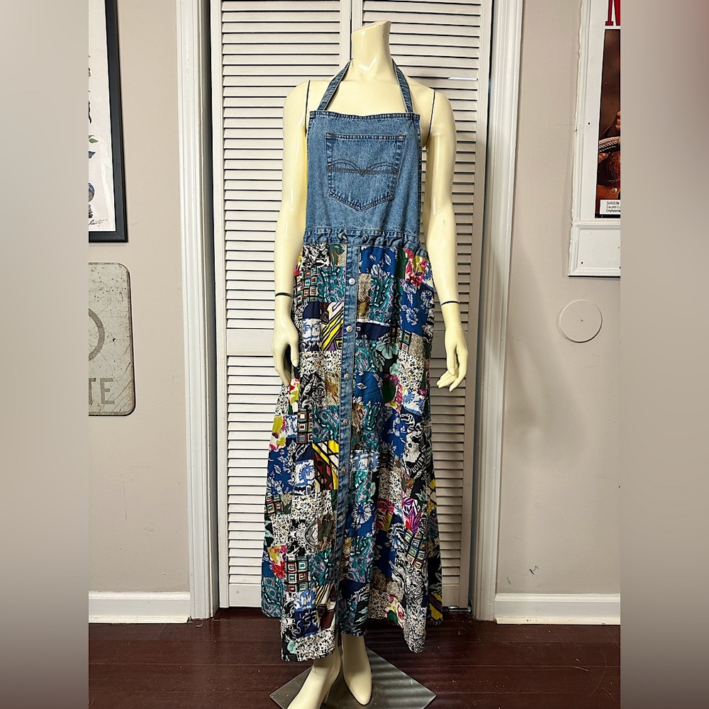Funky Cool Zane Di Jean Halter Top Multicolor Patchwork Button Down Maxi Dress